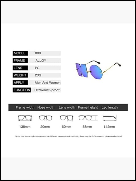 Metal UV400 Polarized Sunglasses Letter NO Shape Design Streetwear